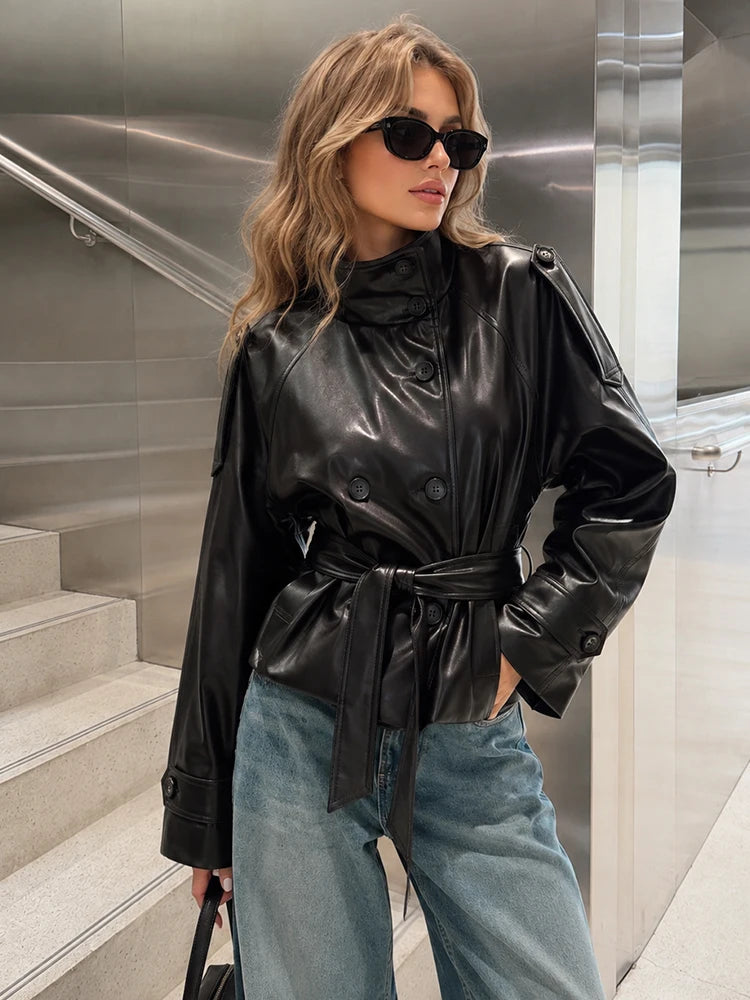 Veste similicuir legere ceinture