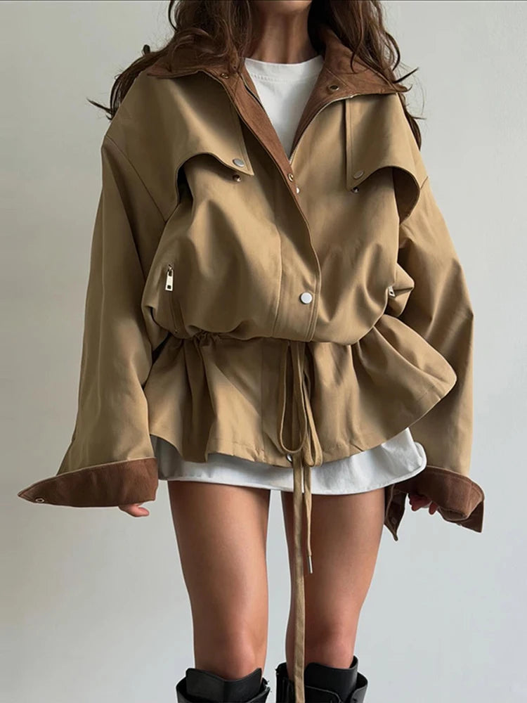 Veste longue à ceinture bicolore
