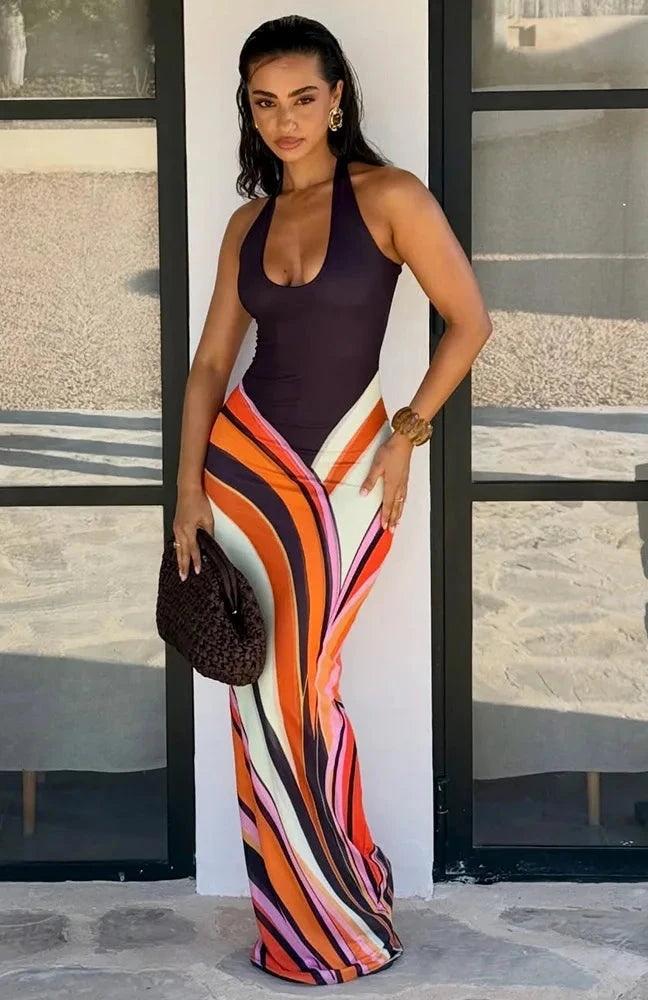 ROBE DOS NUS MARRON BAS COLORÉ