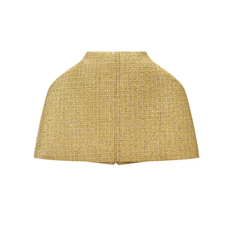 TOP FEMME COURT A ÉPAULE COL MONTANT GOLD