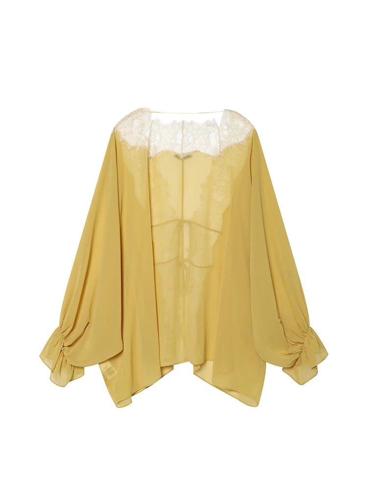 HAUT A NOEUD ET DENTELLE JAUNE