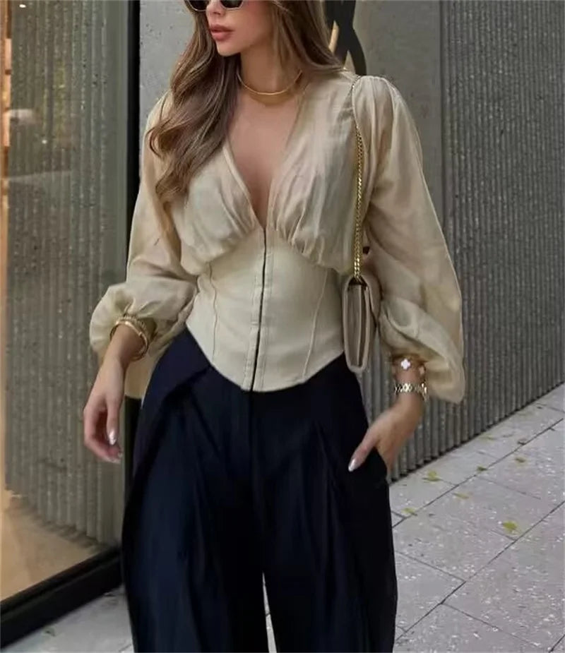 CORSET BEIGE MANCHES BOUFFANTES
