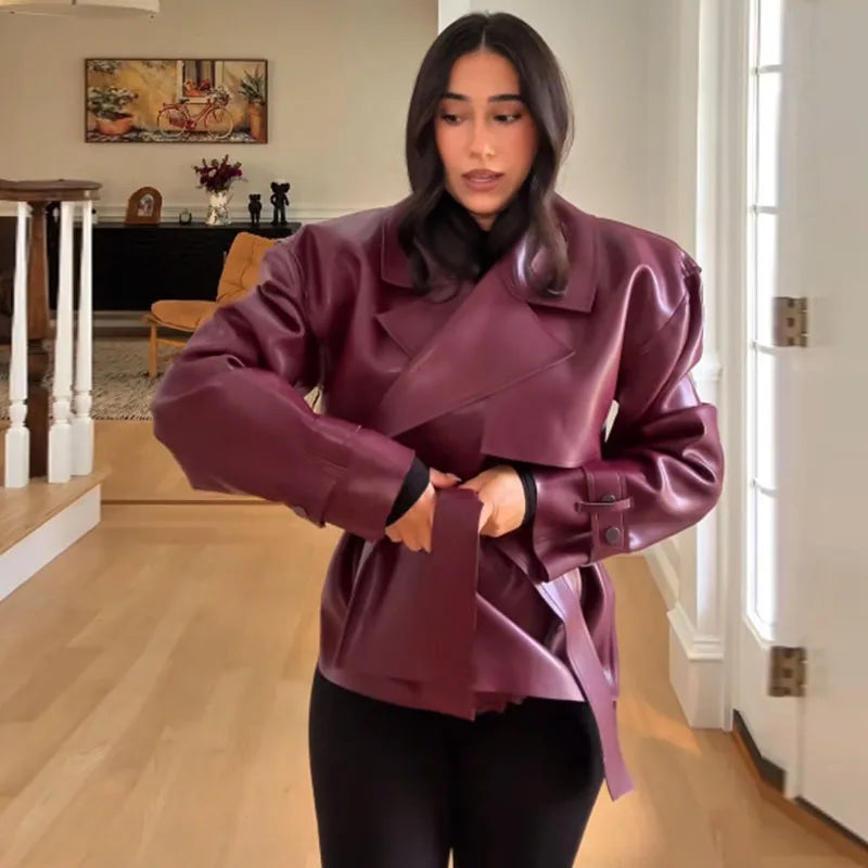 Veste cuir légère structurée ceinture