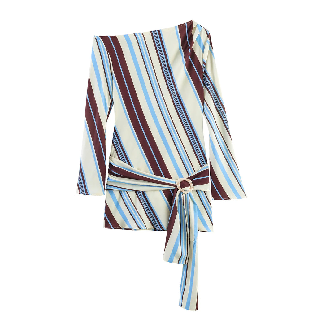 ROBE FEMME COURTE CEINTURE RAYURES MATRON ET BLEU