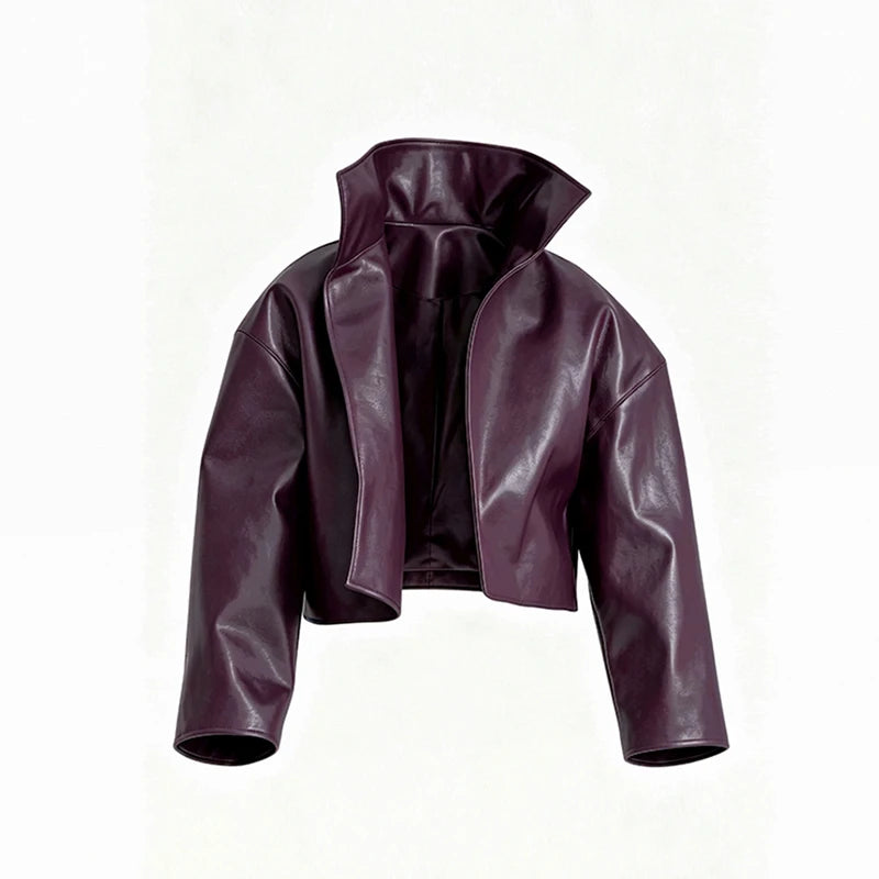 Veste cuir large long col
