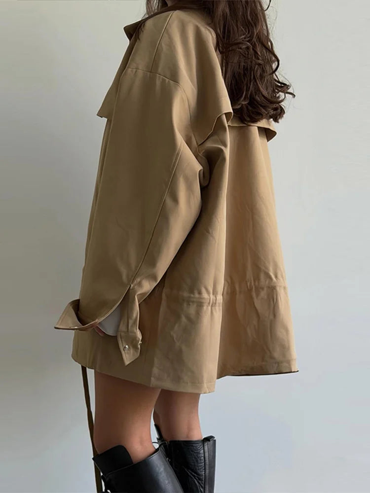 Veste longue à ceinture bicolore