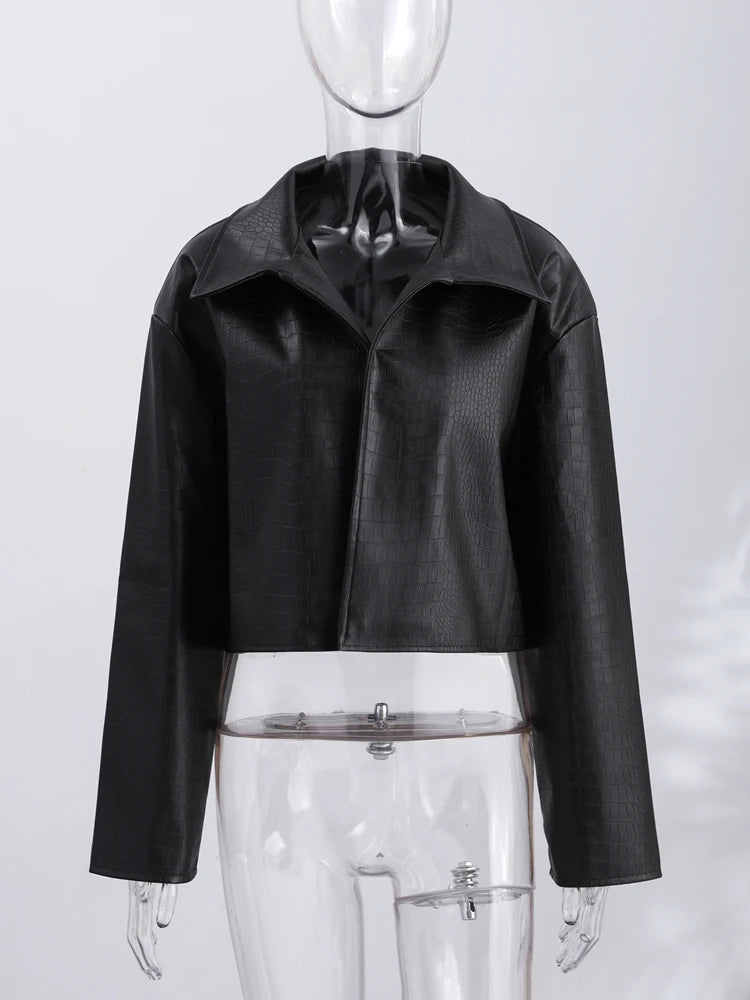 Veste cuir large long col