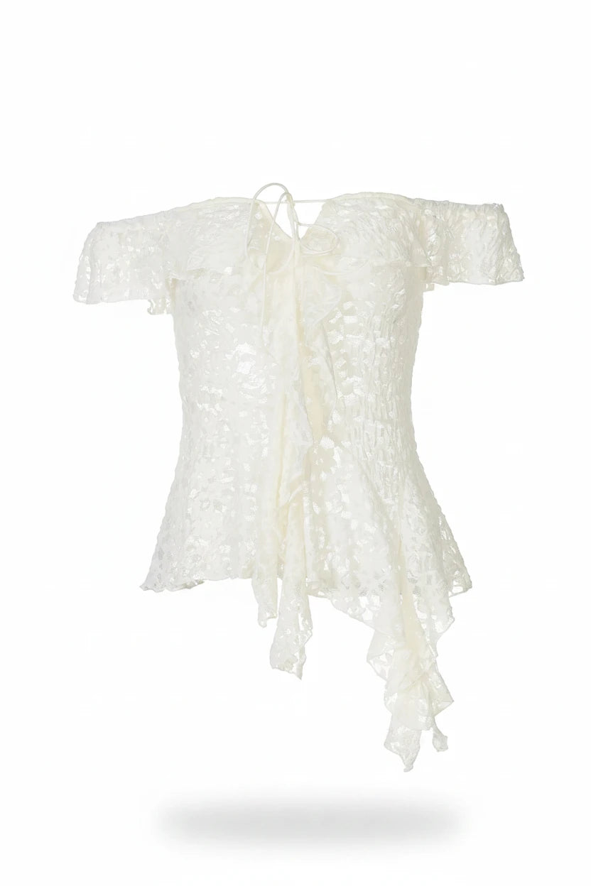 TOP DENTELLE VINTAGE MANCHES COURTES