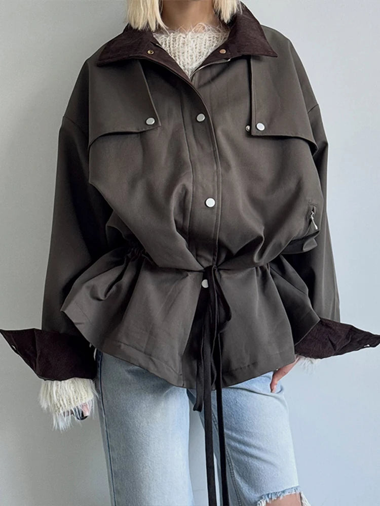 Veste longue à ceinture bicolore