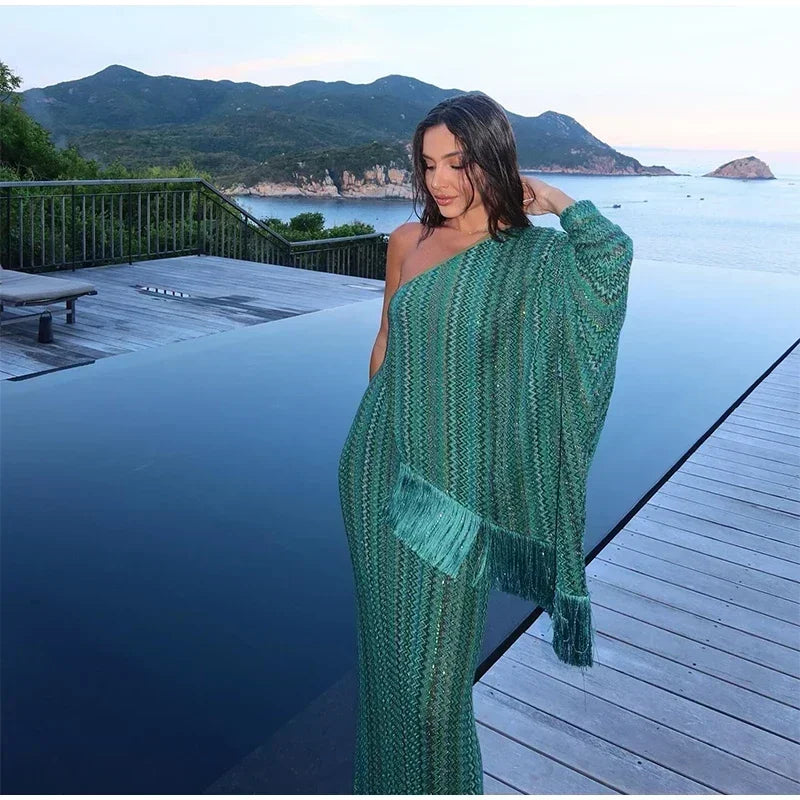 ROBE ÉCHARPE BLEU VERT