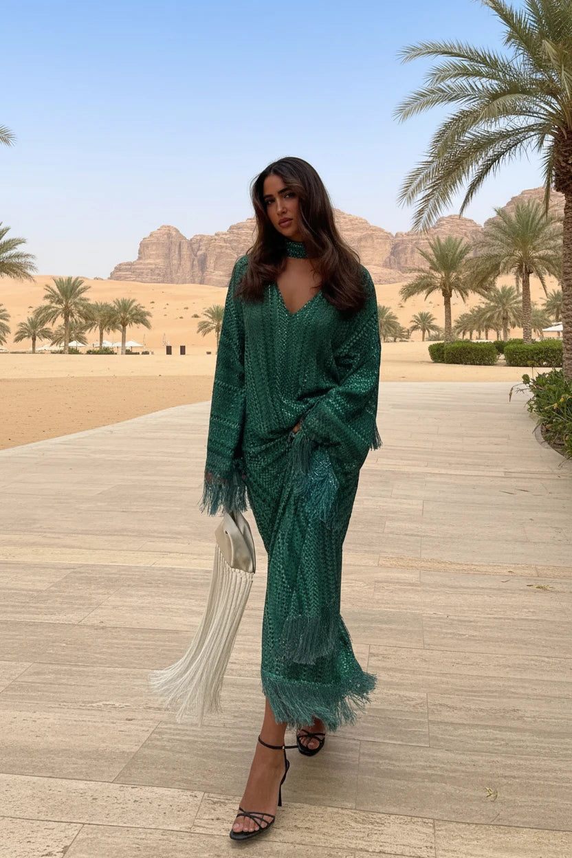 ROBE ÉCHARPE BLEU VERT