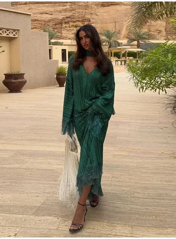 ROBE ÉCHARPE BLEU VERT