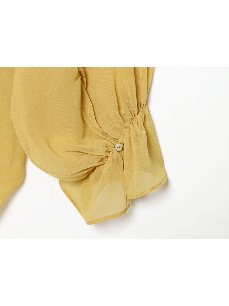 HAUT A NOEUD ET DENTELLE JAUNE