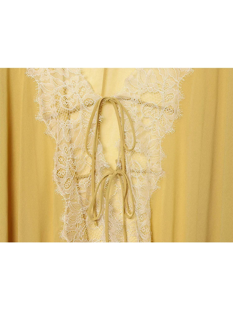 HAUT A NOEUD ET DENTELLE JAUNE