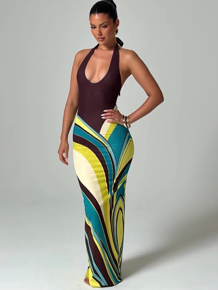 ROBE SIRÈNE DOS NUS VERT ET BLEU