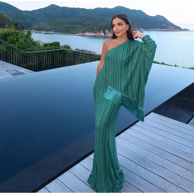 ROBE ÉCHARPE BLEU VERT