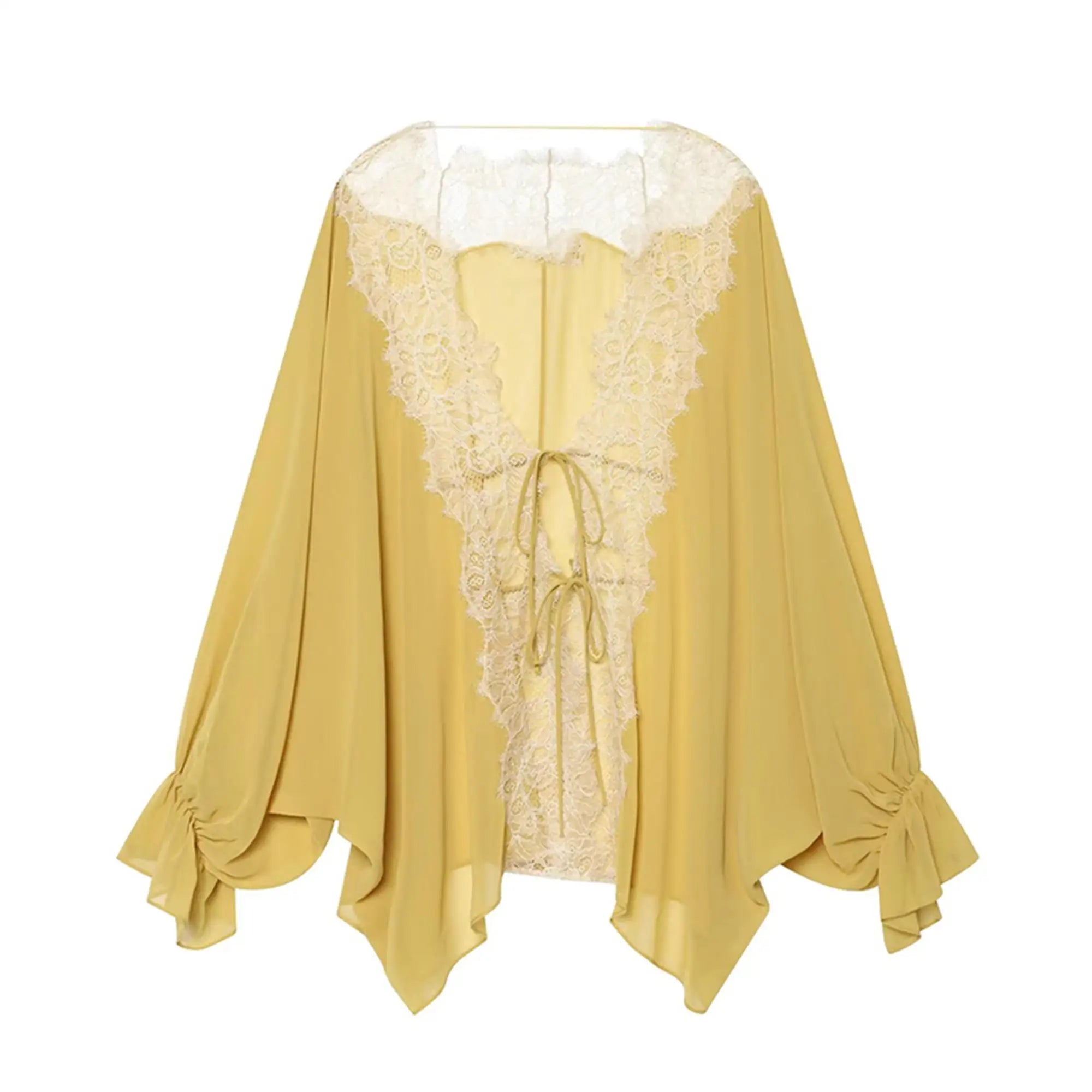 HAUT A NOEUD ET DENTELLE JAUNE