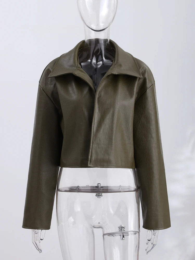 Veste cuir large long col