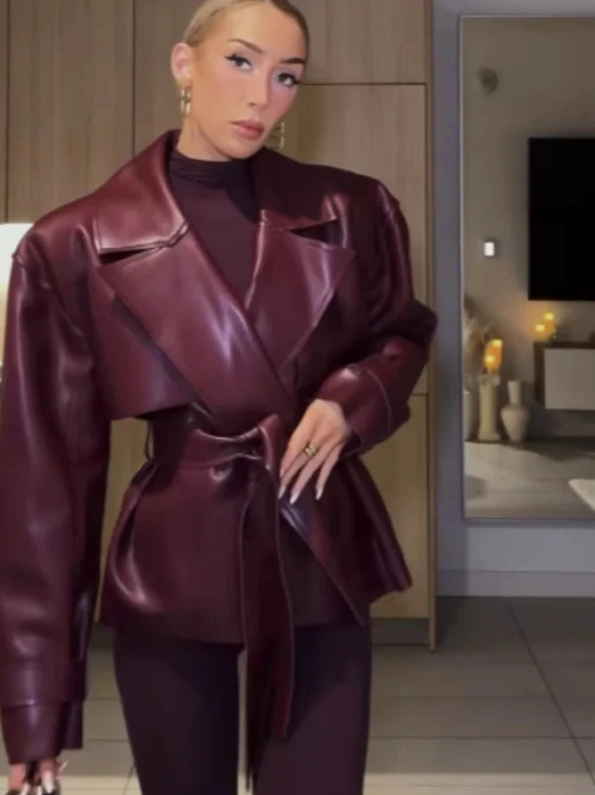 Veste cuir légère structurée ceinture