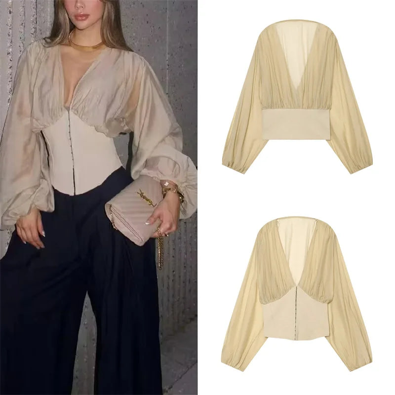 CORSET BEIGE MANCHES BOUFFANTES