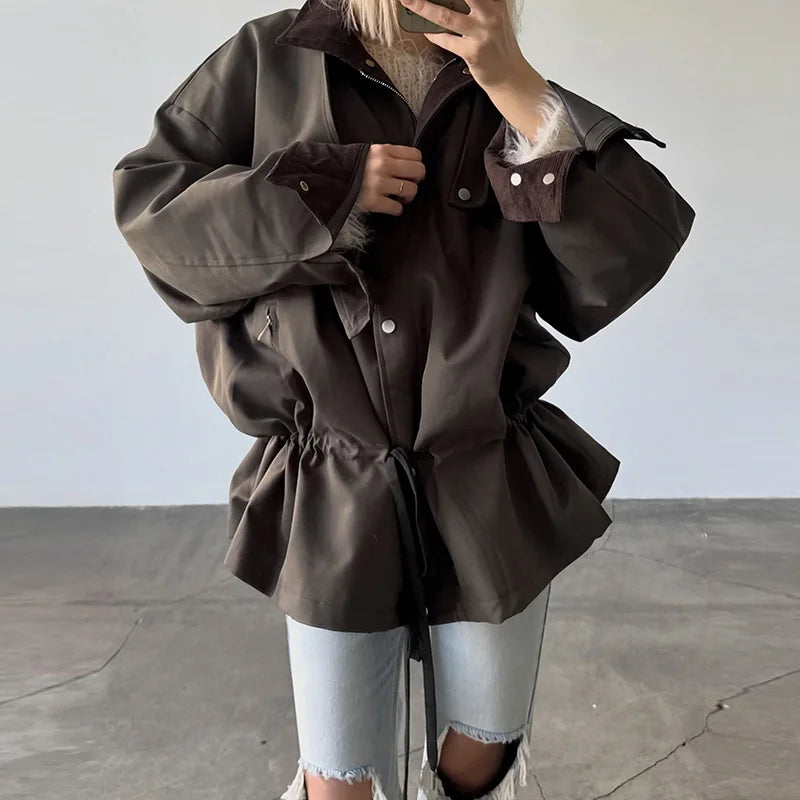 Veste longue à ceinture bicolore