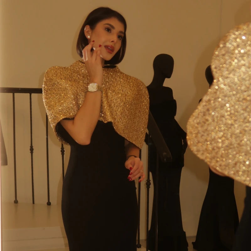 TOP FEMME COURT A ÉPAULE COL MONTANT GOLD