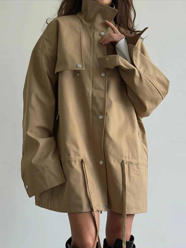 Veste longue à ceinture bicolore