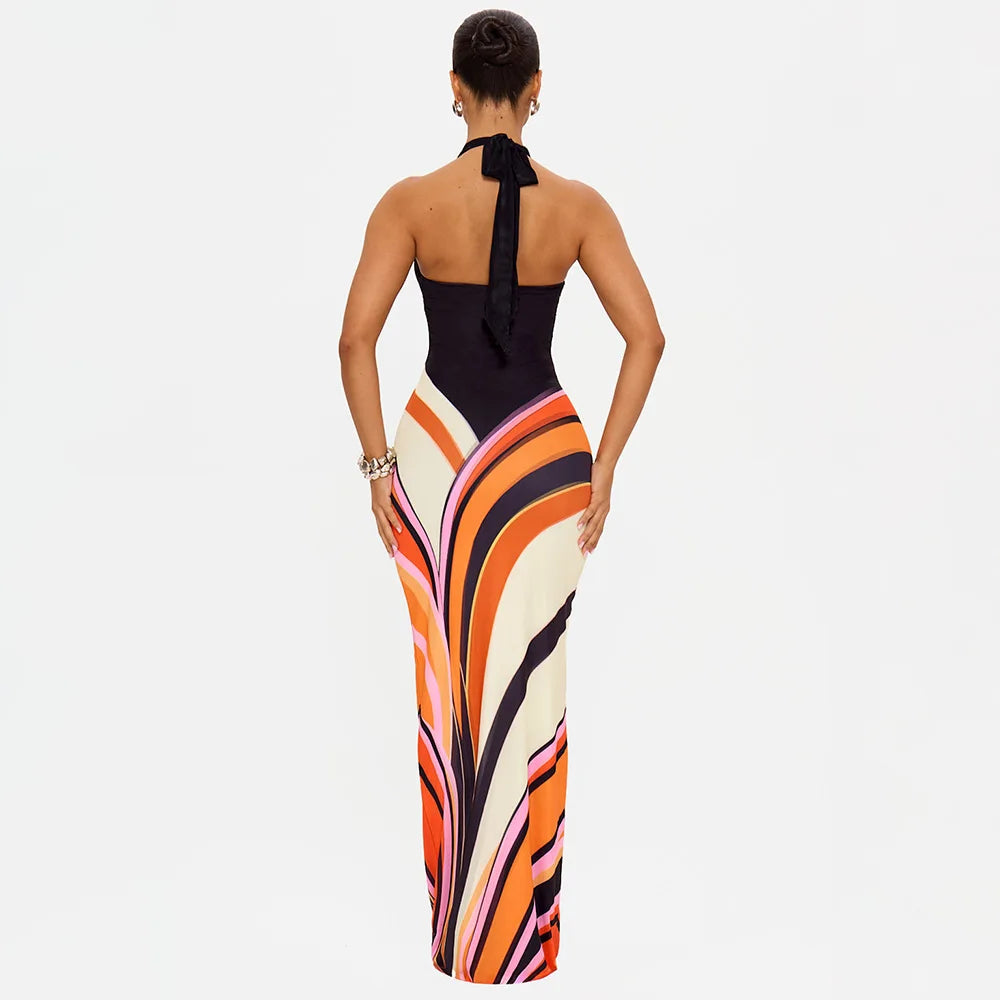 ROBE DOS NUS MARRON BAS COLORÉ