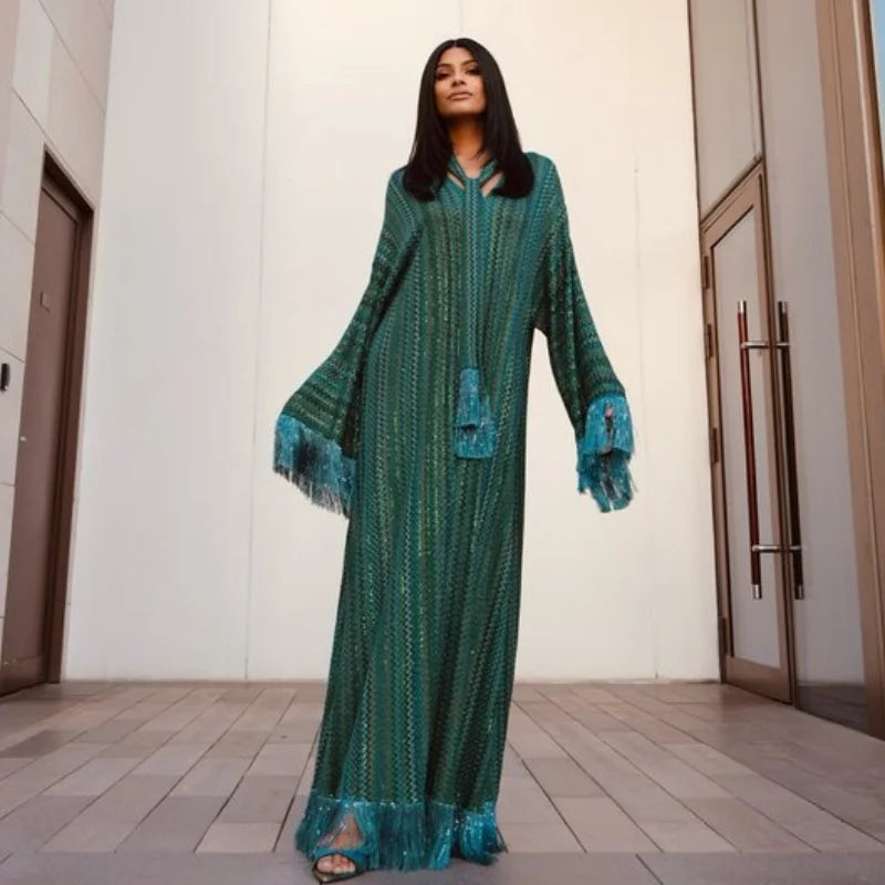 ROBE ÉCHARPE BLEU VERT