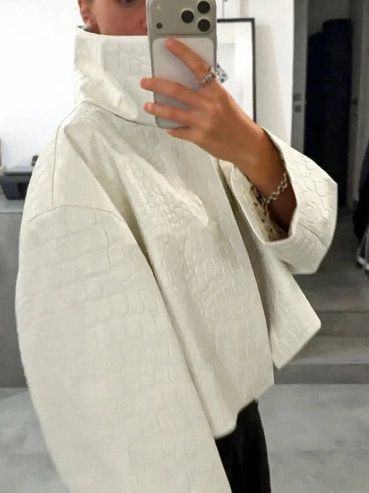 Veste cuir large long col