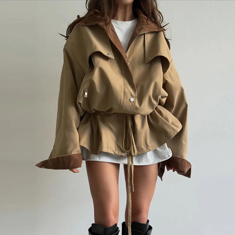 Veste longue à ceinture bicolore