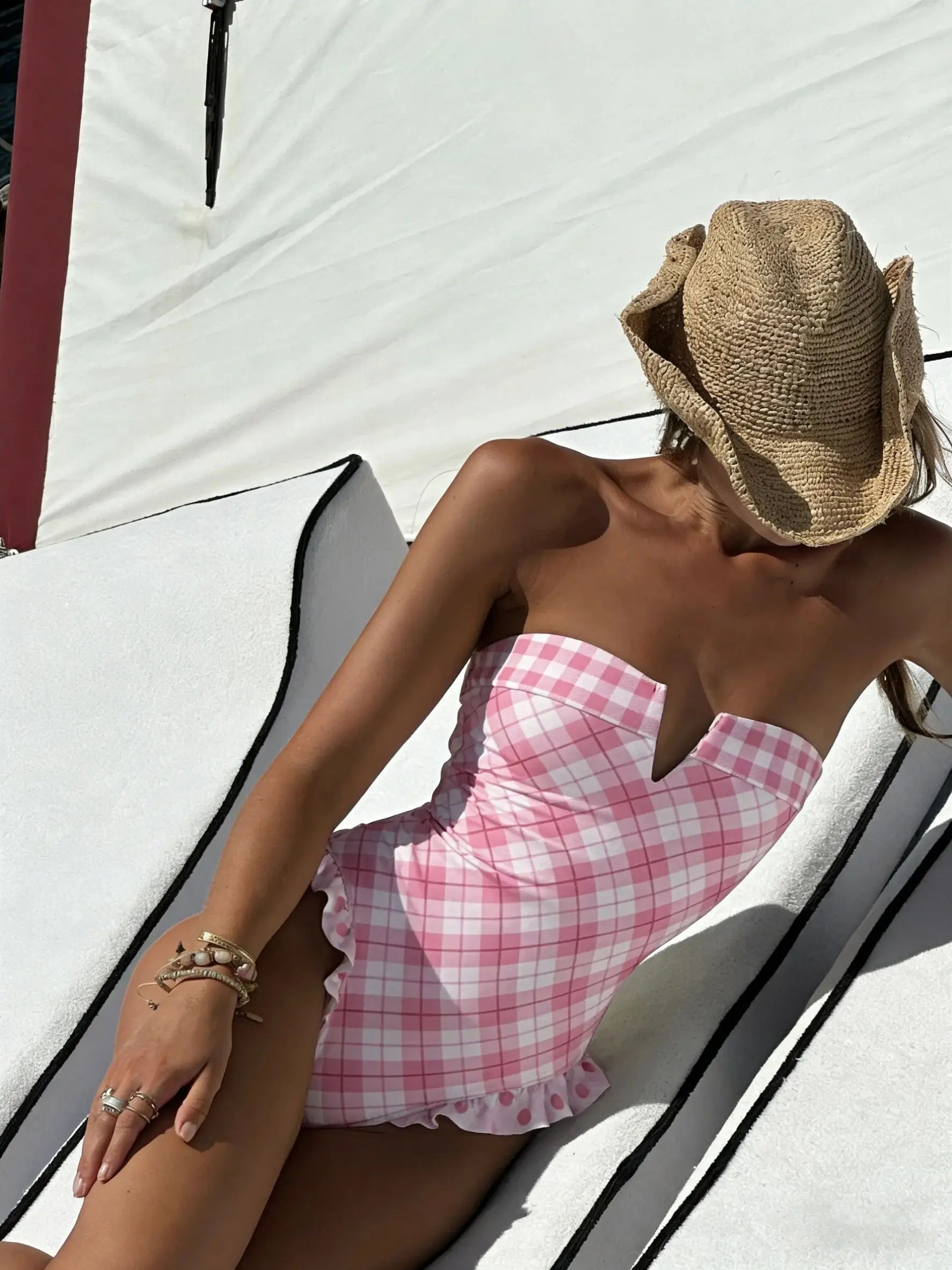 Maillot de bain bandeau motif carreaux/ petits pois