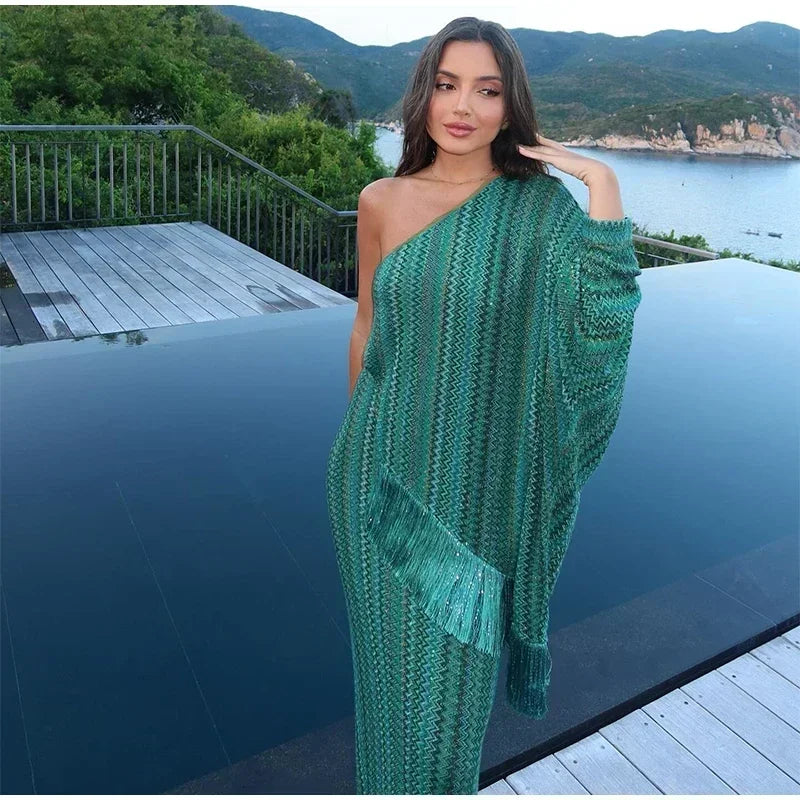 ROBE ÉCHARPE BLEU VERT