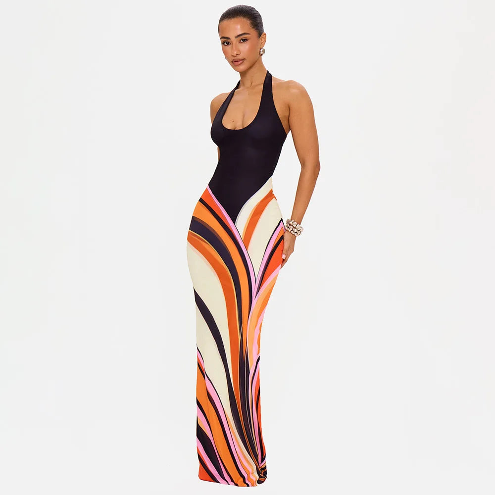 ROBE DOS NUS MARRON BAS COLORÉ
