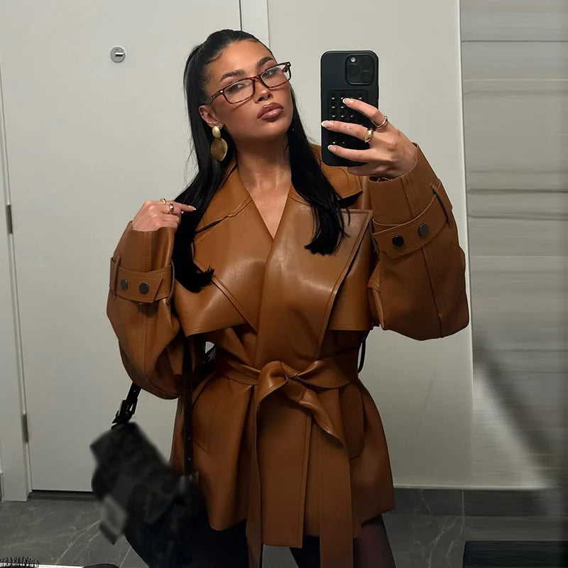 Veste cuir légère structurée ceinture