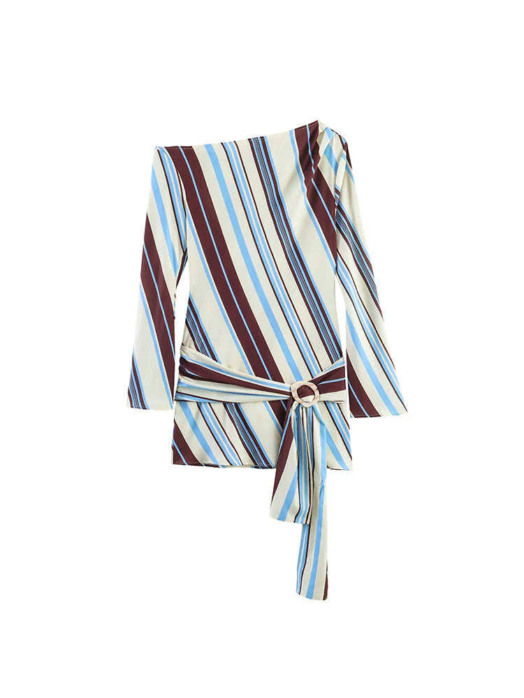 ROBE FEMME COURTE CEINTURE RAYURES MATRON ET BLEU