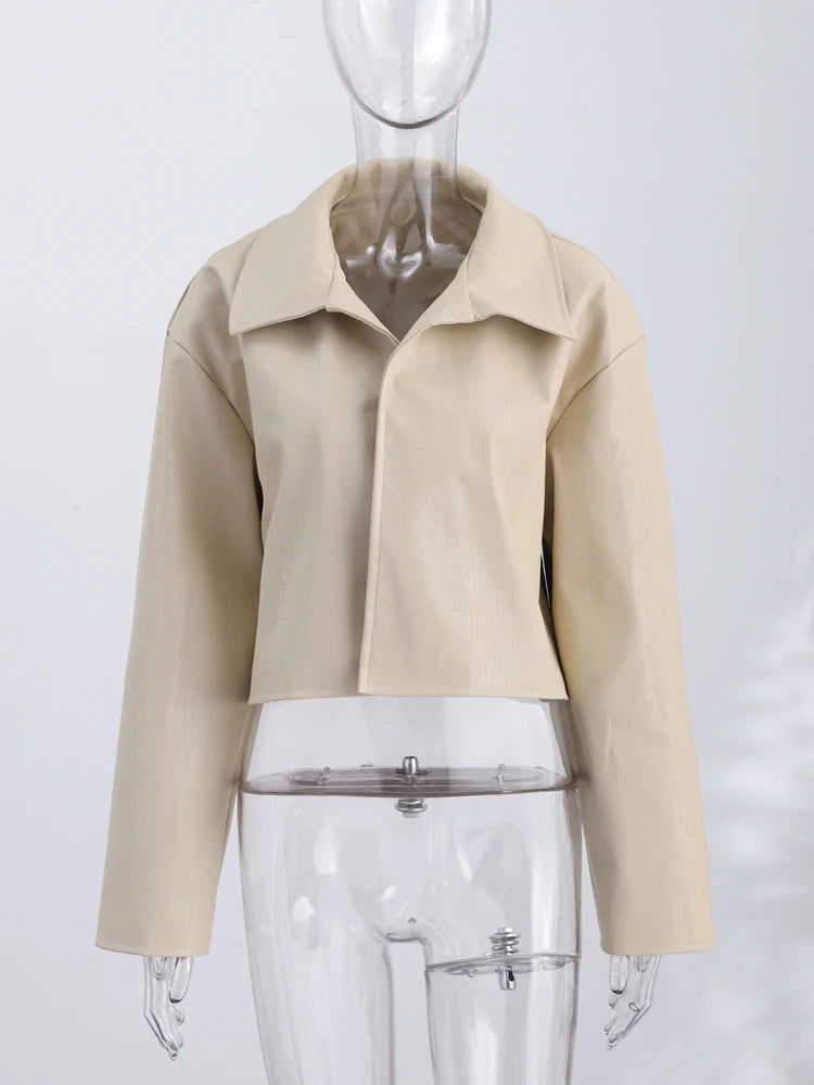 Veste cuir large long col
