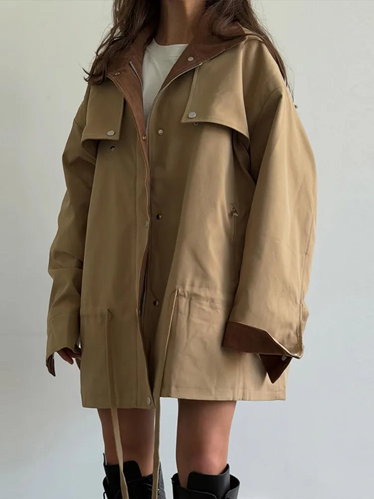 Veste longue à ceinture bicolore