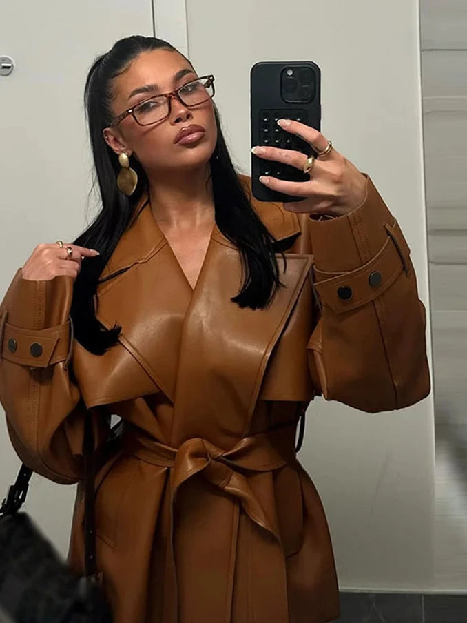 Veste cuir légère structurée ceinture