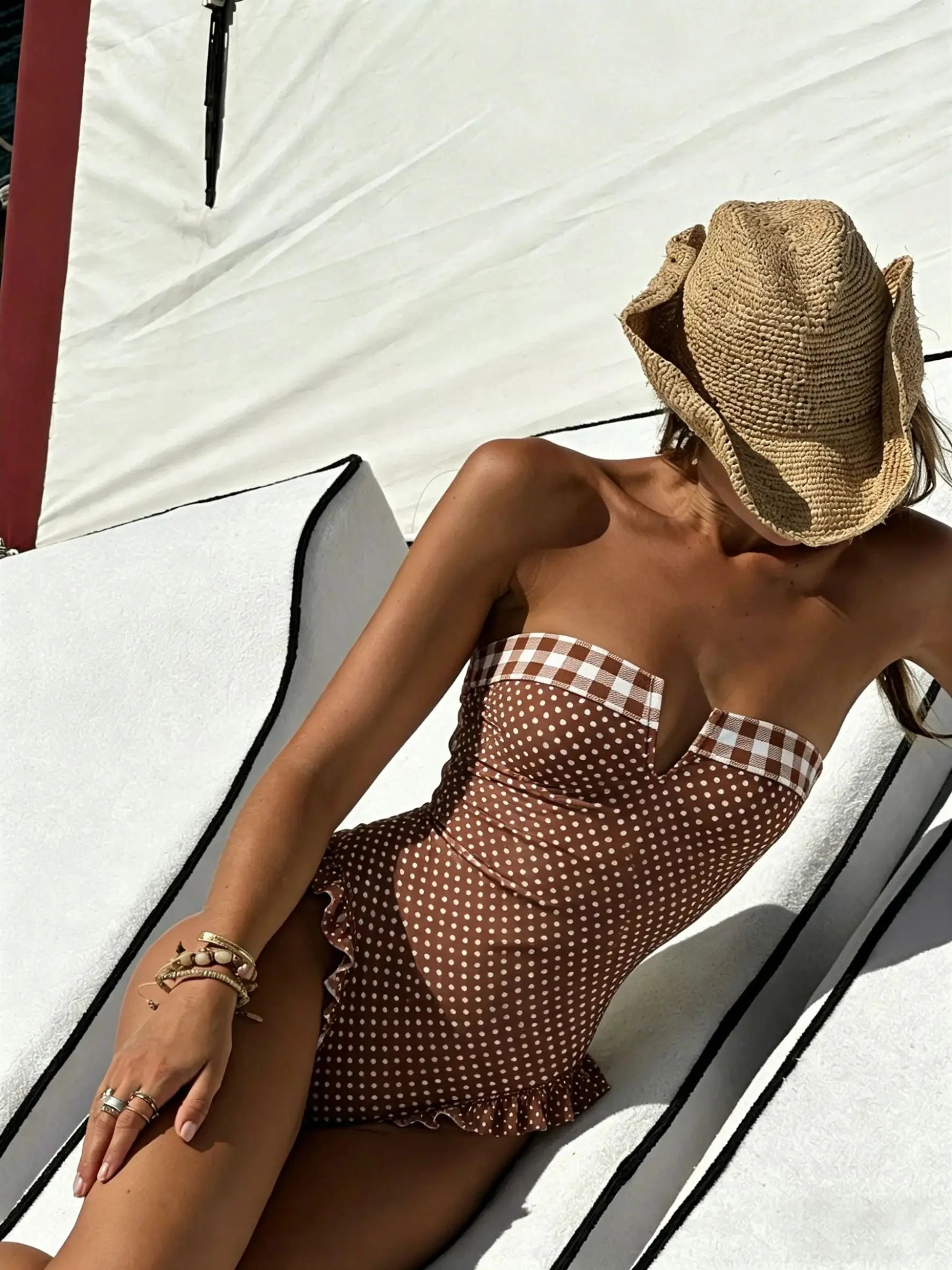 Maillot de bain bandeau motif carreaux/ petits pois
