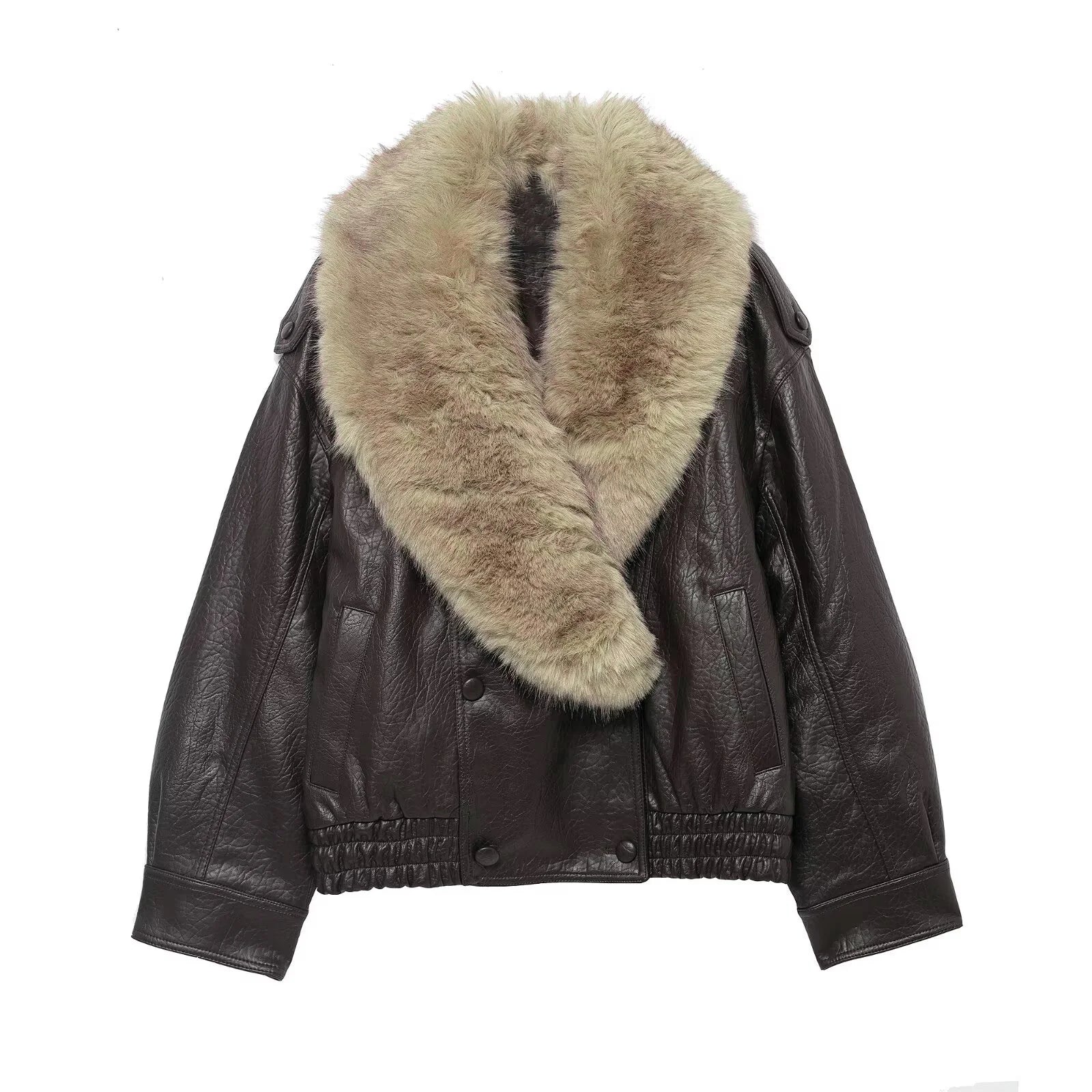VESTE CUIR OVERSIZE FOURRURE